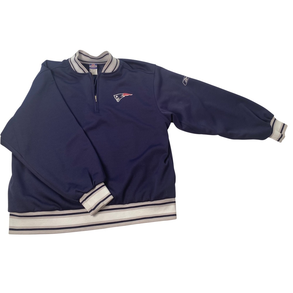 Reebok New England Patriots NFL Quarter Zip Pullover Jacket Mens Large Navy Blue